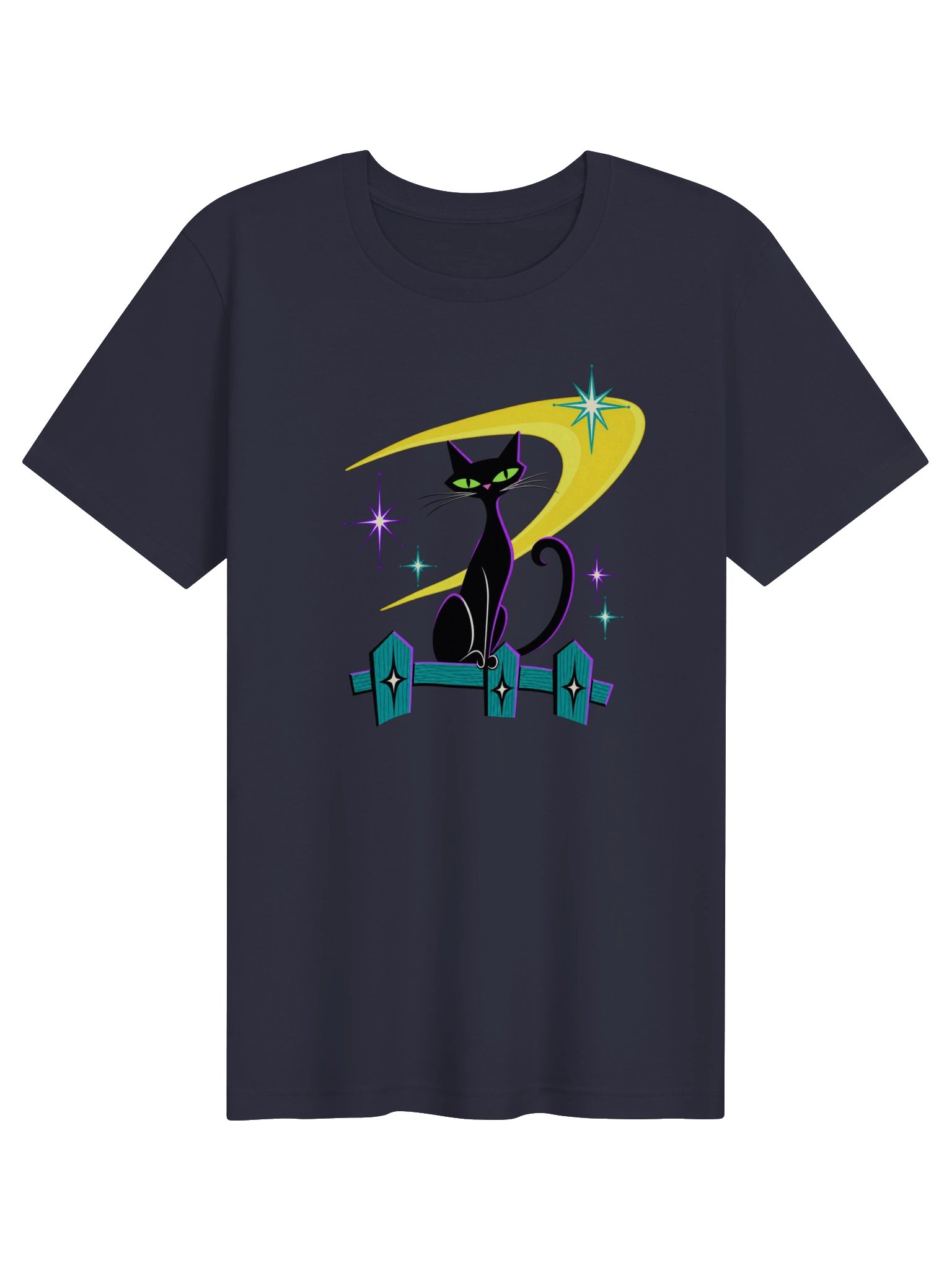 Midnight Atomic Cat Under the Moon Retro T-Shirt product image (1)