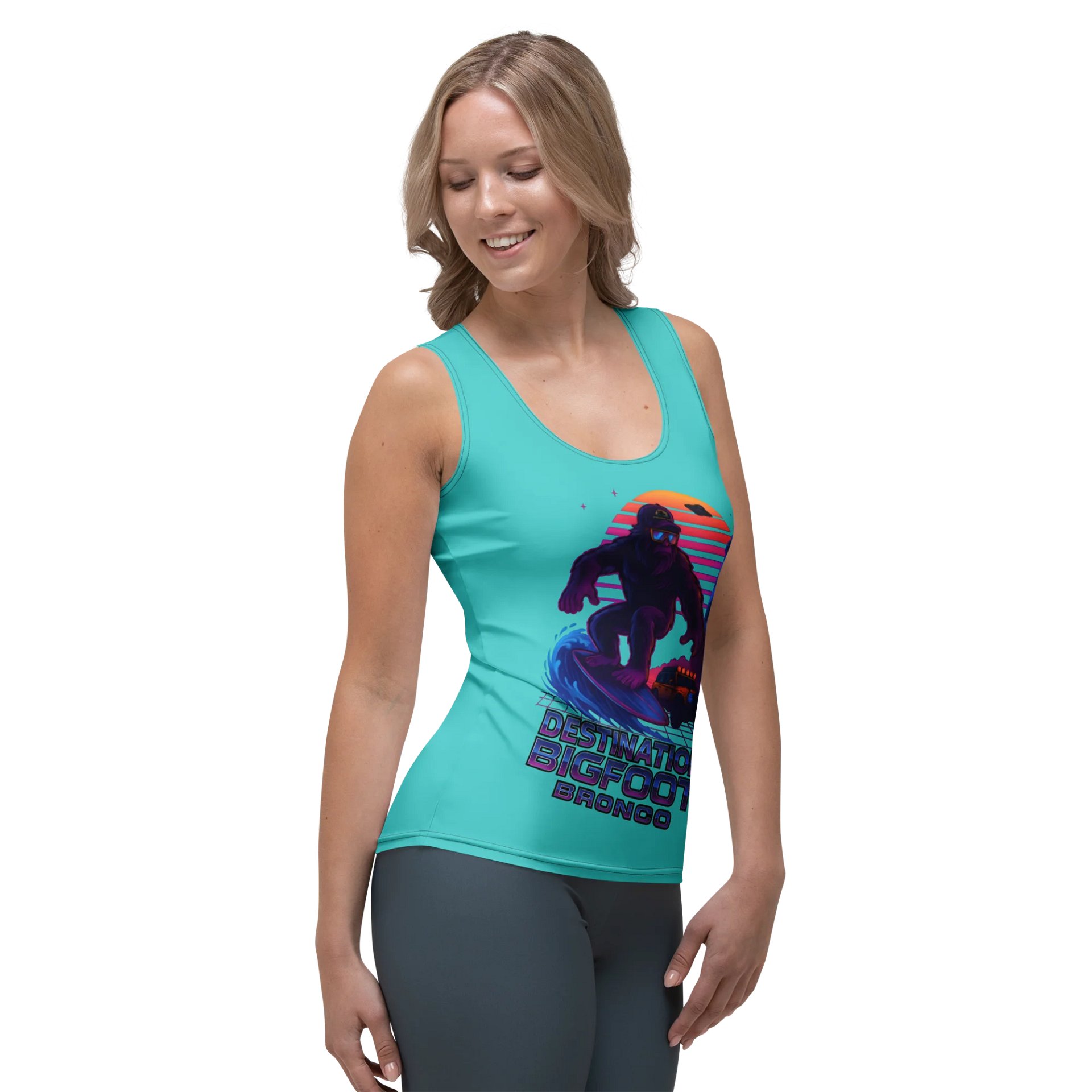 Destination Bigfoot Bronco Slanted Synthwave Women's Tank (Dark Turqouise) product image (4)