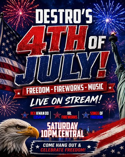 First ever 4th of July stream happening this Saturday to celebrate 250 years of America!

Gonna be jamming some tunes and set...