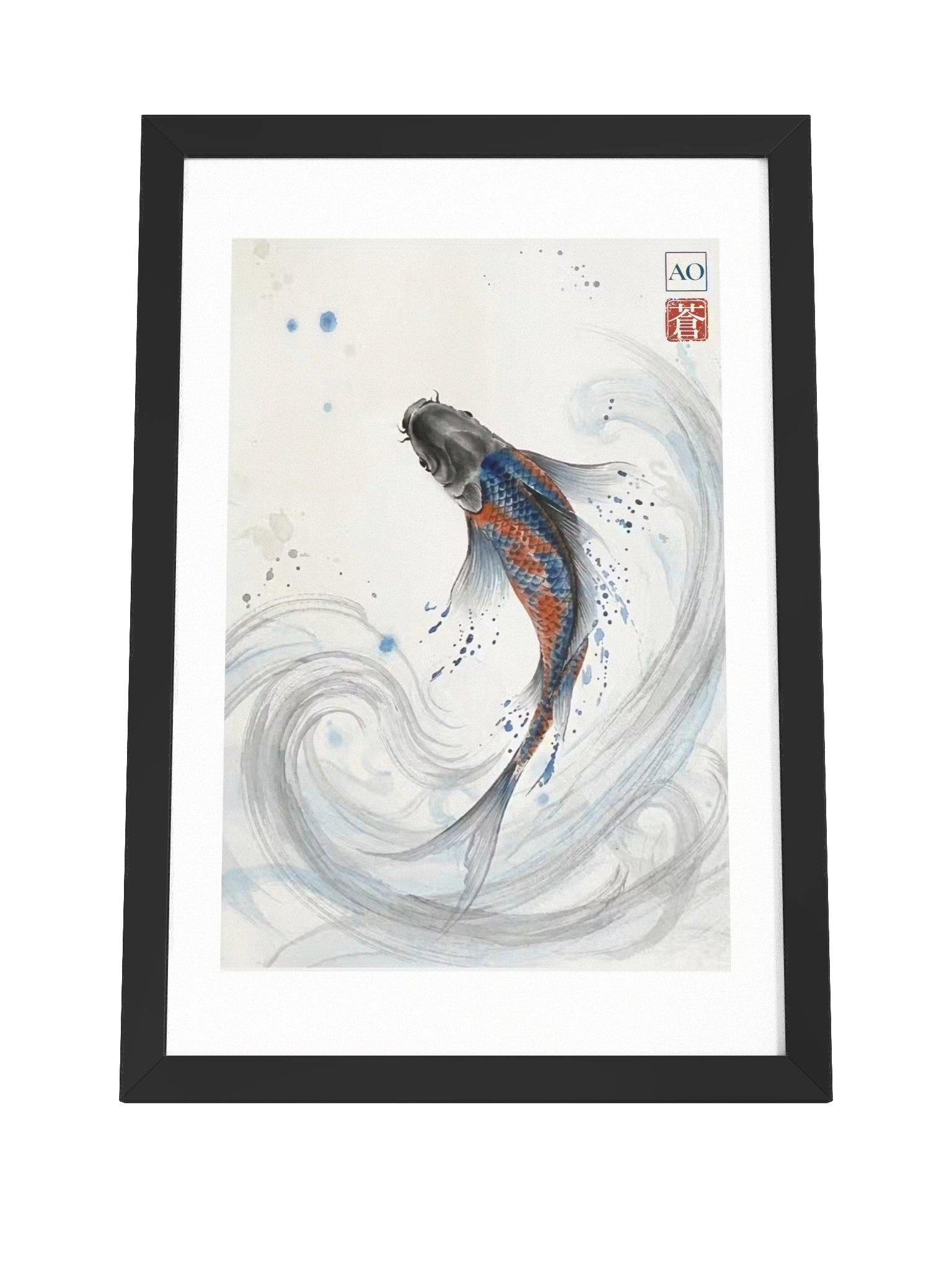 Japanese Ink Art Print | Celestial Koi No.03 | Framed Wall Art - AO Japan Blue product image (4)