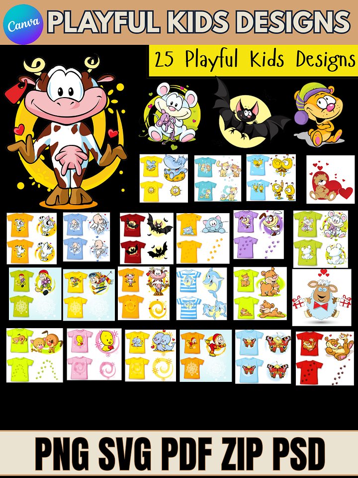 25 Adorable Playful Animal Designs -Editable in Canva and Photoshop - PNG SVG PSD PDF product image (1)