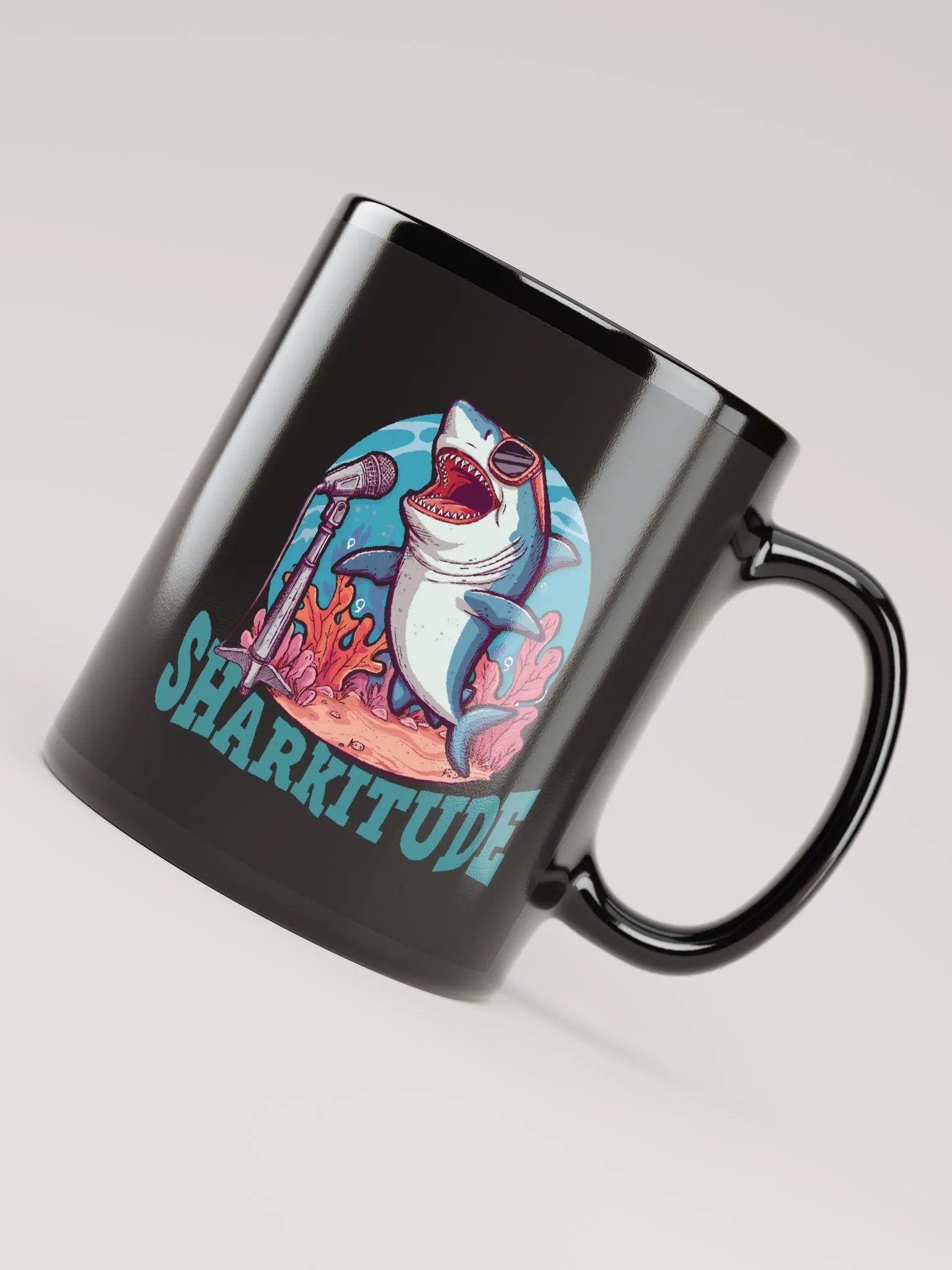 Sharkitude Shark Singing With Attitude Black Mug product image (7)
