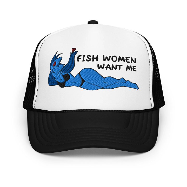 FISH WOMEN WANT YOU! - Foam Trucker Hat [Blue on White] product image (1)