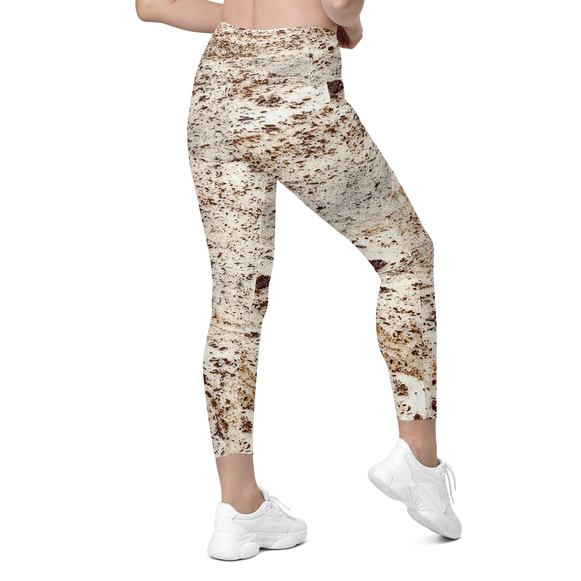 Espresso Swirl Women's Crossover High-Waisted Leggings with Dual Pockets product image (9)
