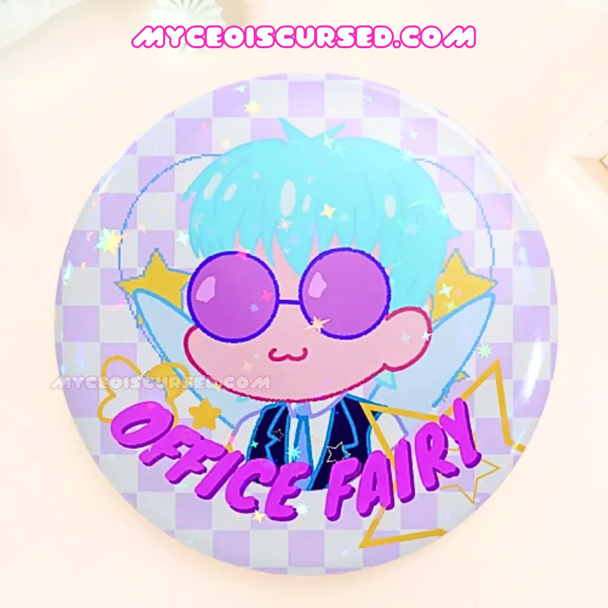 Office Fairy - Holographic Button Badge 💜 product image (1)