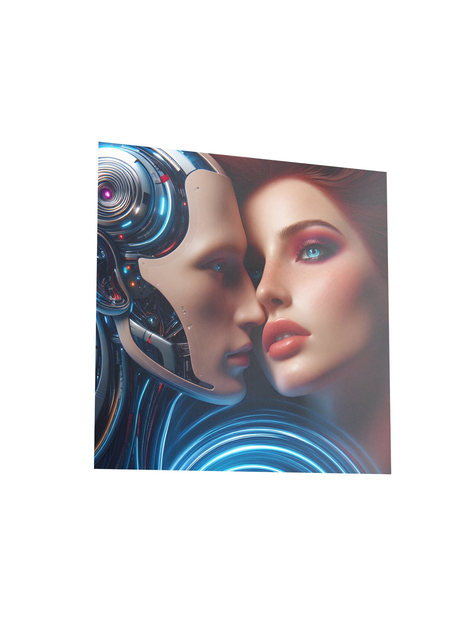 Cyberpunk Love Art Print | Woman and AI Robot Intimate Portrait product image (4)