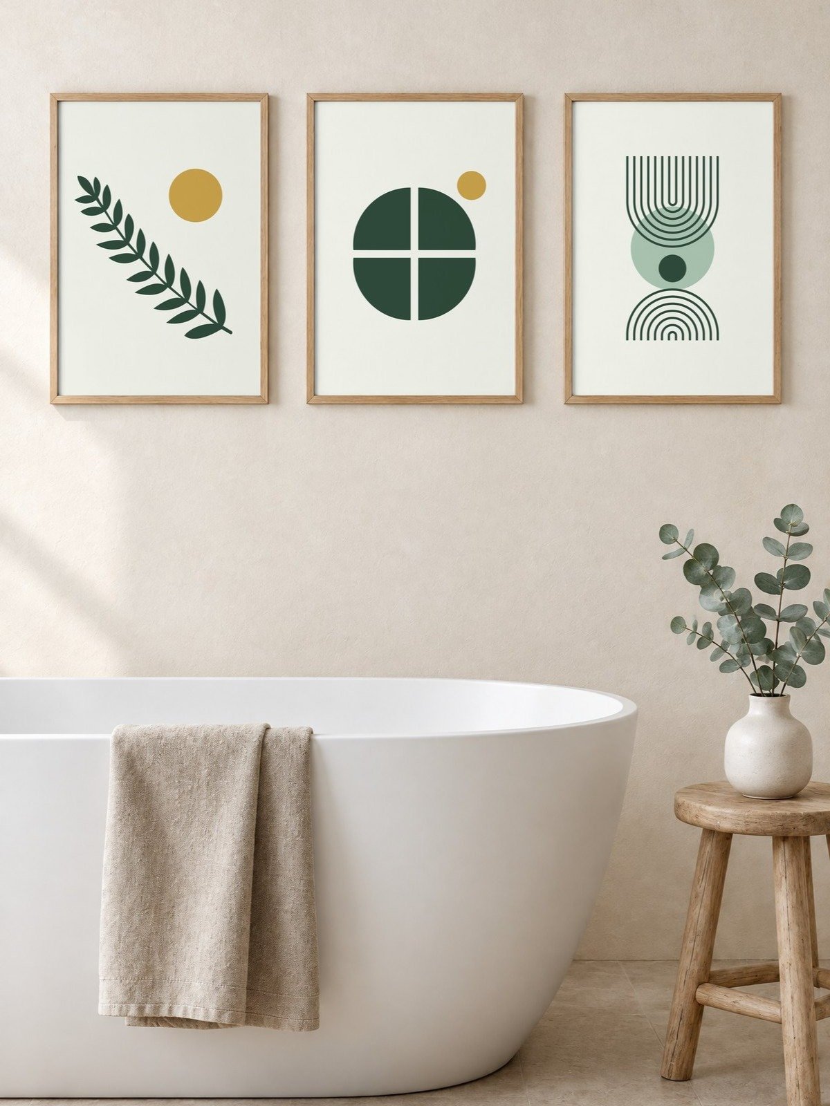 Green Bathroom Wall Art Set of 3 | Forest and Gold Prints product image (1)