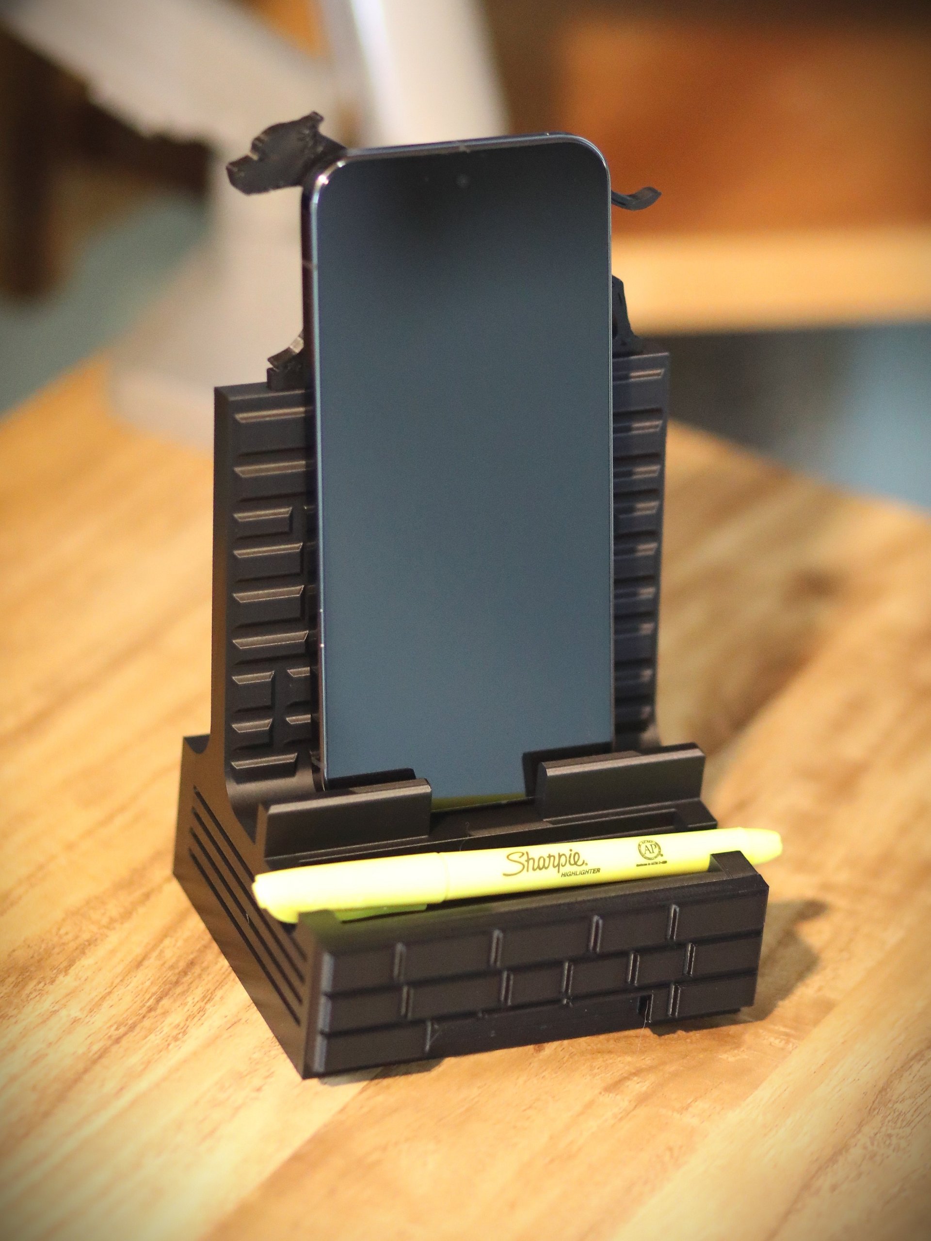 APBT Phone Stand with Drawer | Matte Black Pit Bull Desk Organizer product image (2)