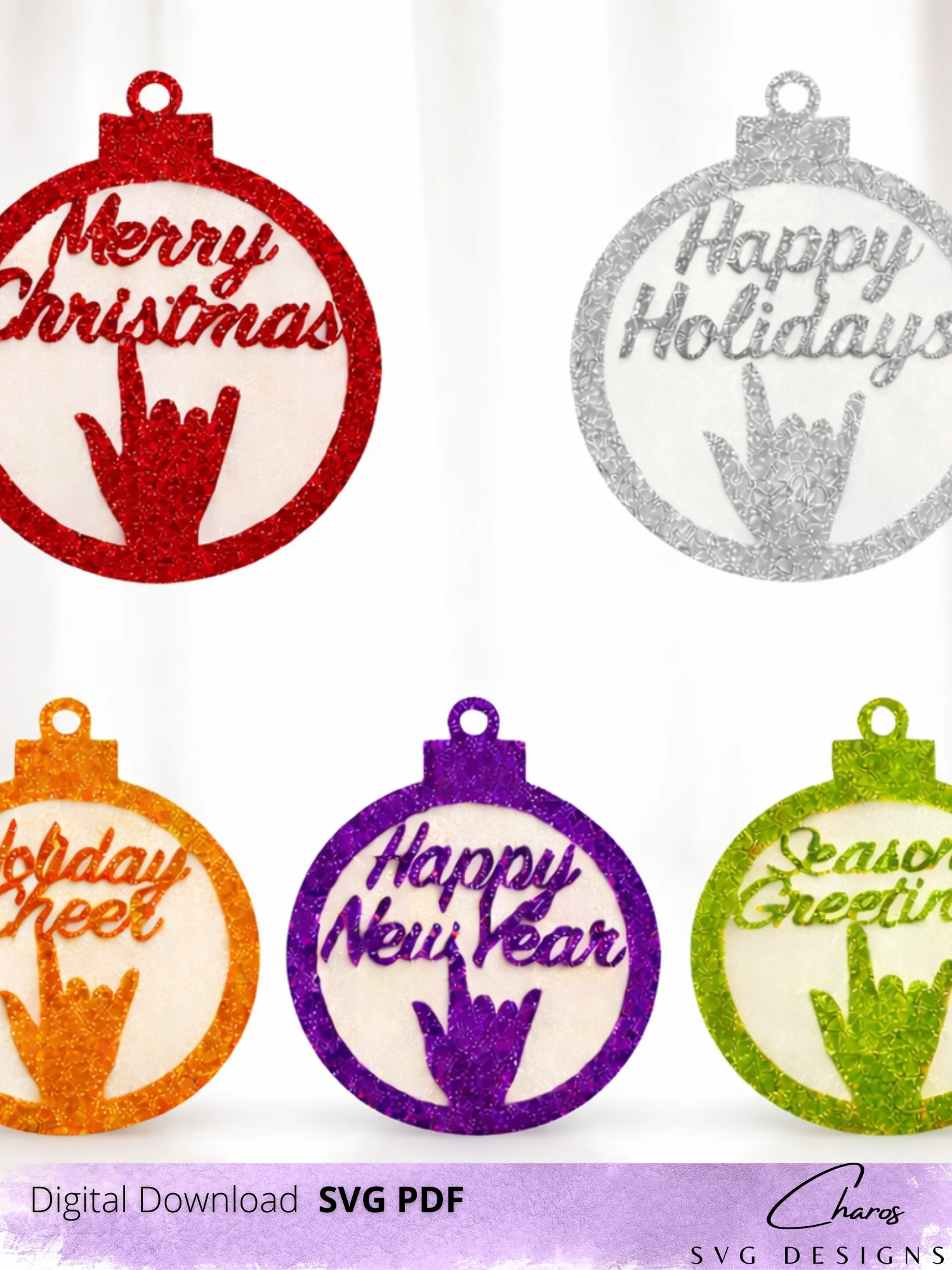 Layered I Love You in ASL Holiday Ornaments SVG Bundle product image (1)