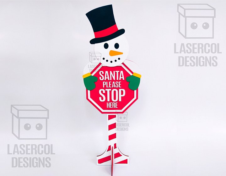 Santa Please Stop Here Sign (Snowman) - Laser Cut Files product image (2)