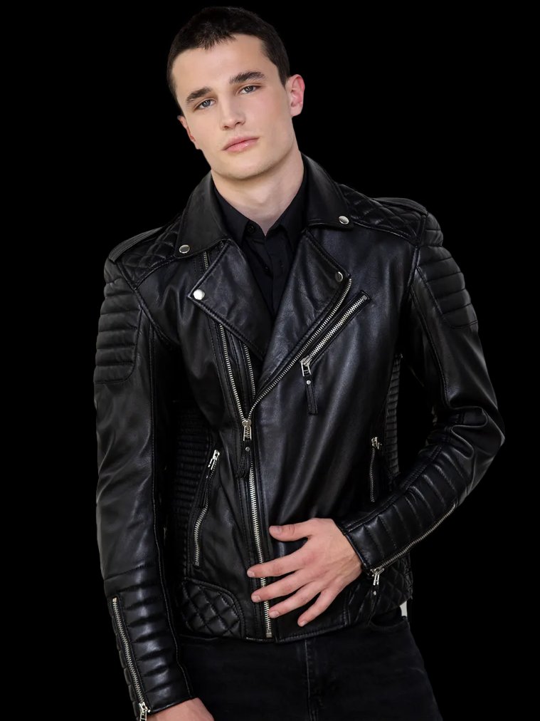 Mens Quilted Leather Biker Jacket product image (5)