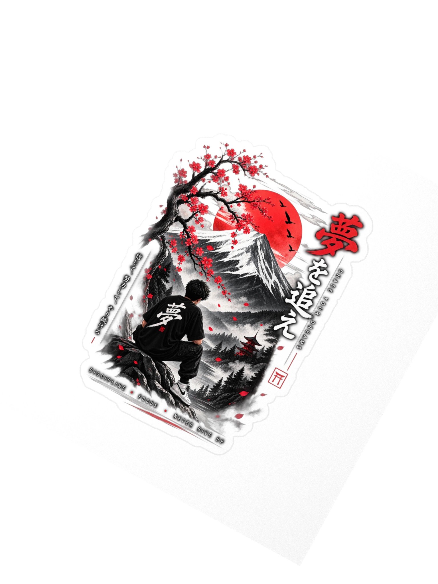 Japanese Mountain Samurai Die-Cut Sticker – Red Sun Japan Aesthetic Decal product image (2)