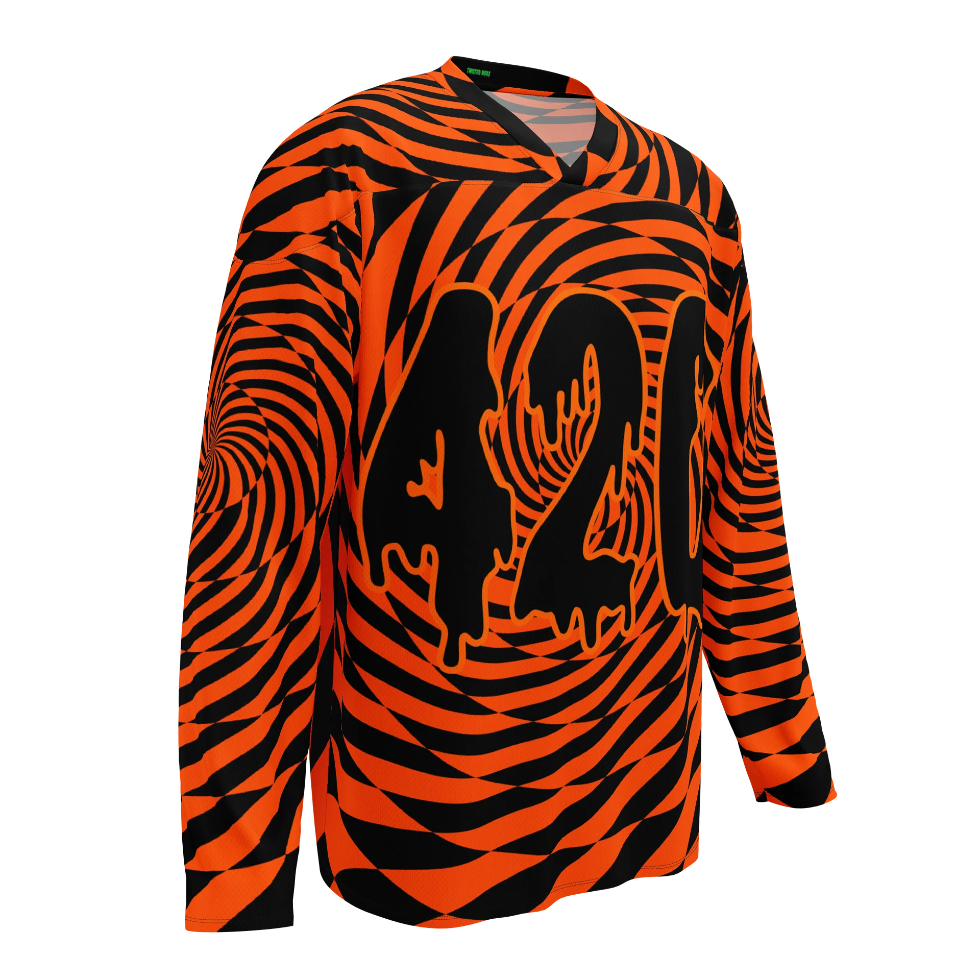 420 Rave Halloween Hockey Jersey, Black Orange Swirl EDM Stoner Shirt, Trippy Fall Festival Cannabis Clothes, Psychedelic Spirals Weed Top product image (2)
