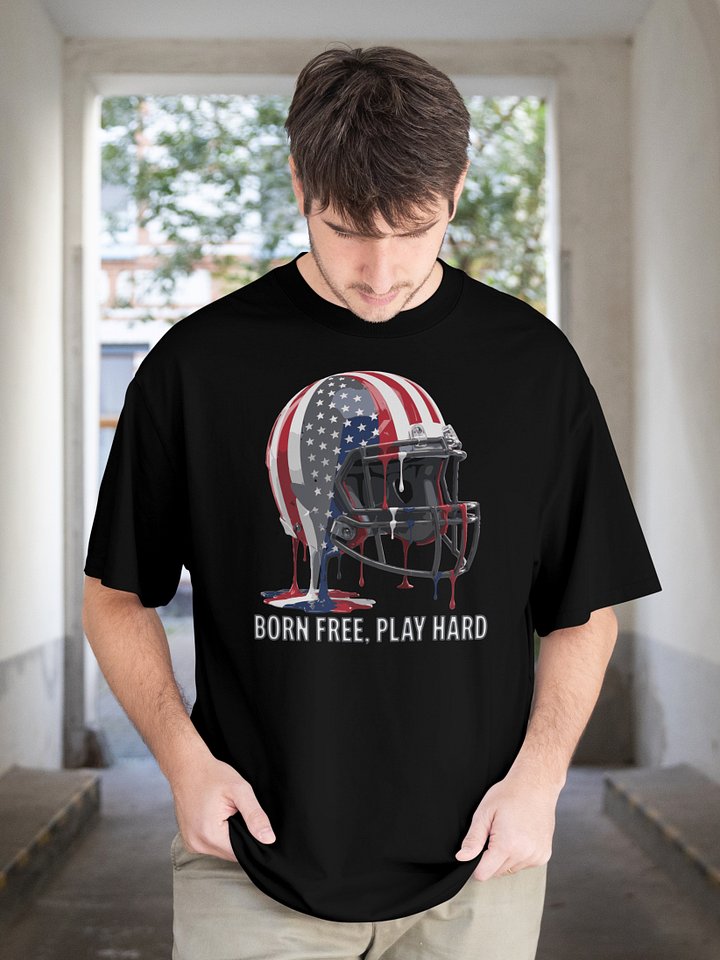 Patriotic T-Shirt 🇺🇸 Born Free Play Hard | 4th of July Football Graphic Tee product image (1)