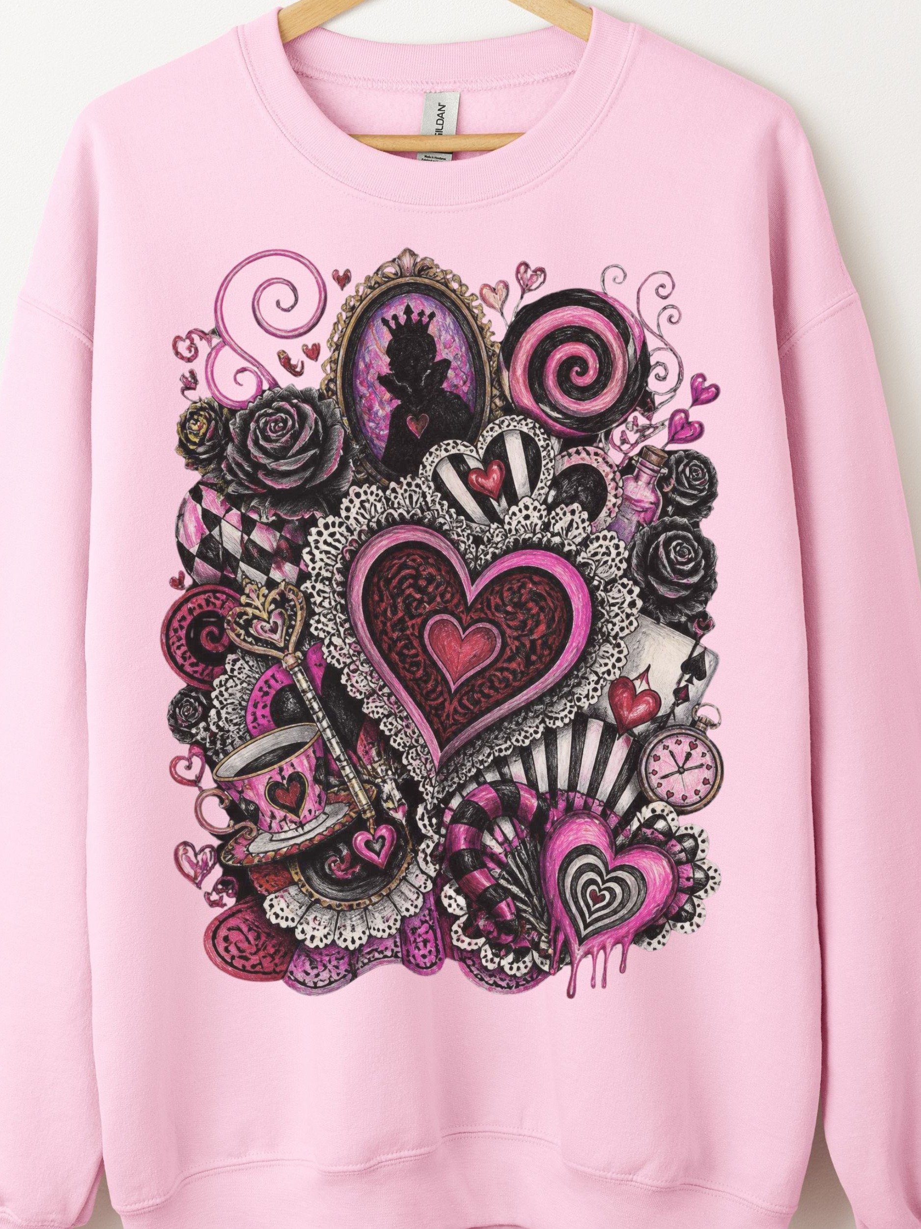 Whimsigoth Wonderland Sweatshirt, Gothic Valentine Collage Crewneck product image (25)