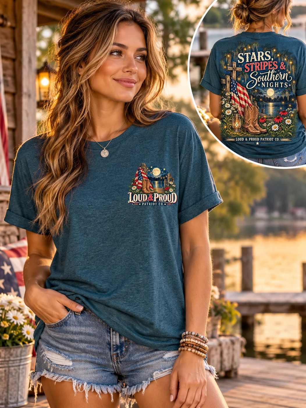 Stars, Stripes & Southern Nights – Women's Patriotic Relaxed-Fit Premium Tee product image (2)