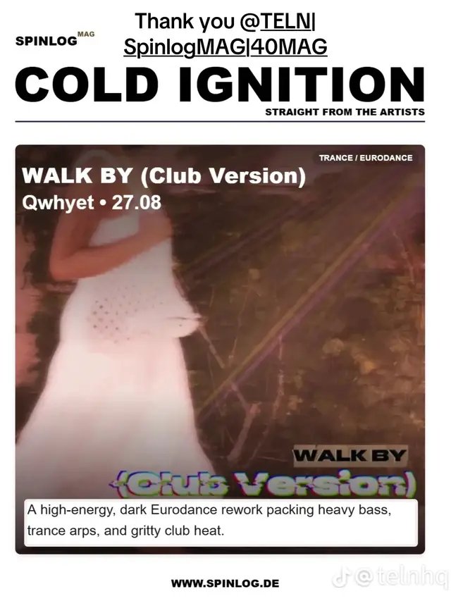 We appreciate all of the the support! Check out @TELN | Spinlog MAG | 40MAG thanks to them for featuring our new single “Walk By” (Club Version). “Walk By” (Club Version) is Available everywhere now! LINK IN BIO - Qwhyet♡