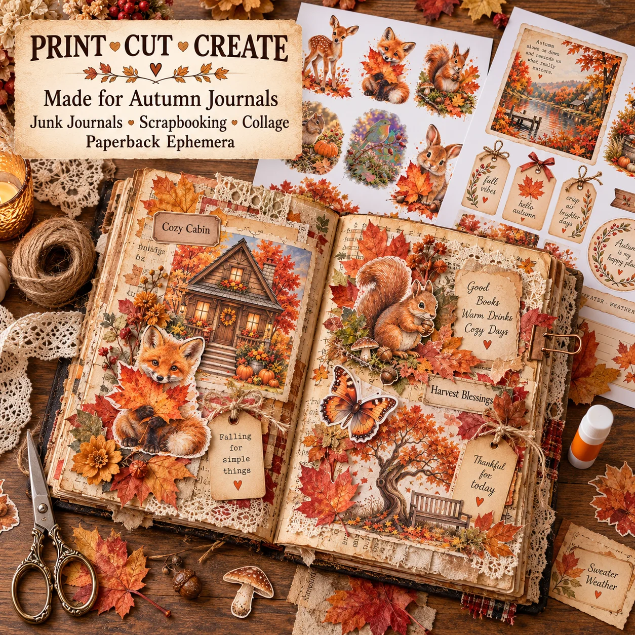 Autumn Ephemera Printable PDF | 14 Fall Journal Pages product image (4)