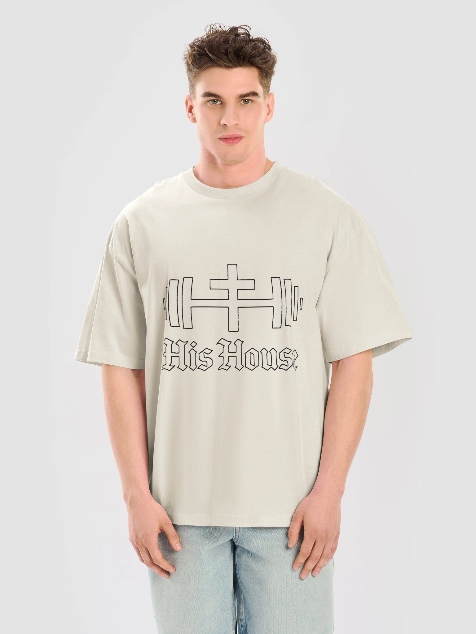 His House Mens Middleweight Oversized T-shirt - Ecru/White product image (1)