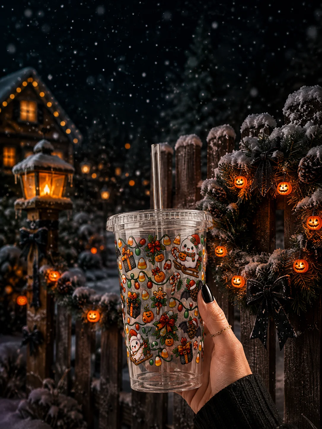 Spooky Snowmen Clear Dual Wall Tumbler 16 Oz (473 ml) product image (1)