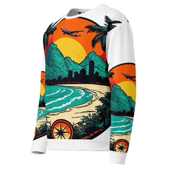 All-Over Print Recycled Unisex Sweatshirt | AI-Designed Pullover: Stylish Travel Views for Adventurers product image (1)