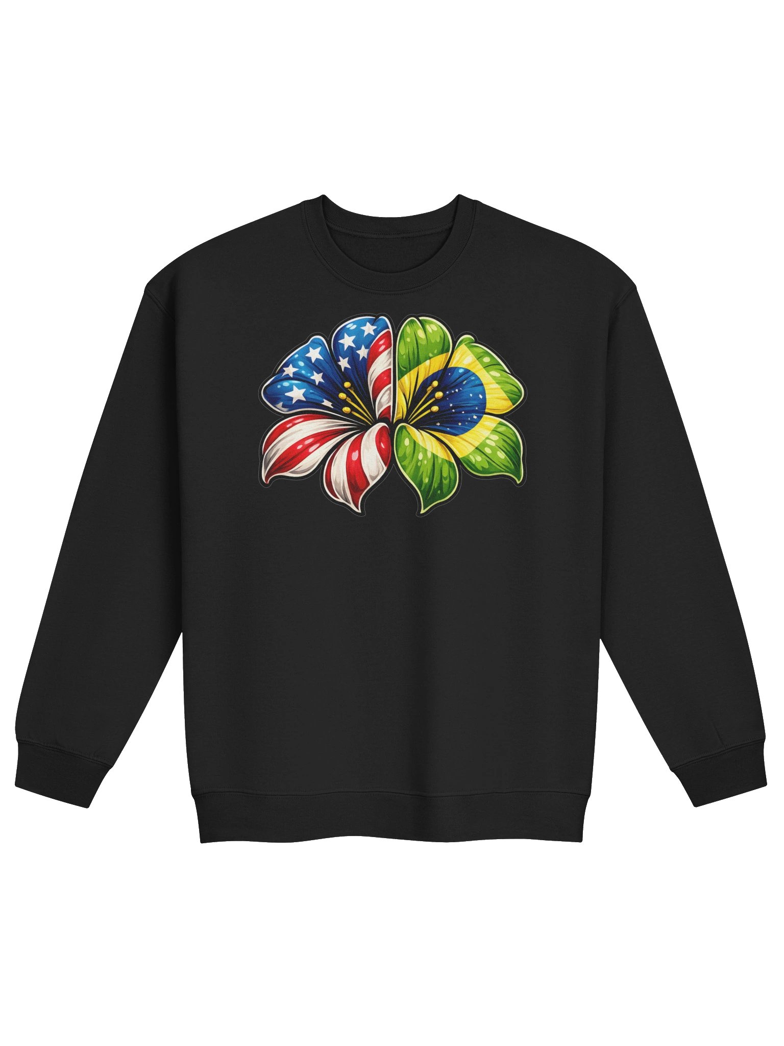 USA Brazil Floral Sweatshirt, Cozy Patriotic Pullover, American Brazilian Flag Design, Unisex Crewneck product image (3)