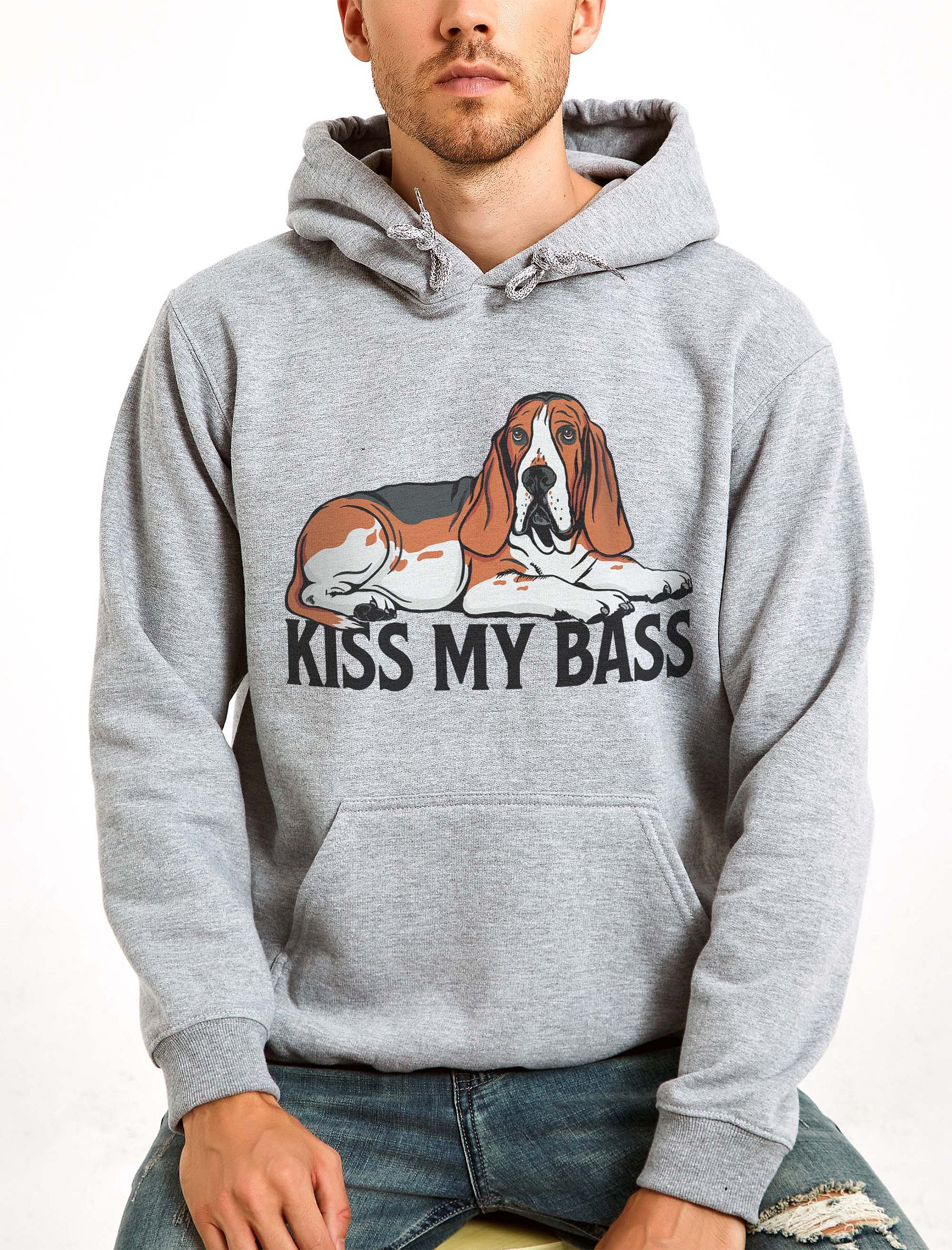 Kiss My Bass Hooded Sweatshirt | Funny Hoodie for Basset Hound(Tricolor) Owners product image (2)