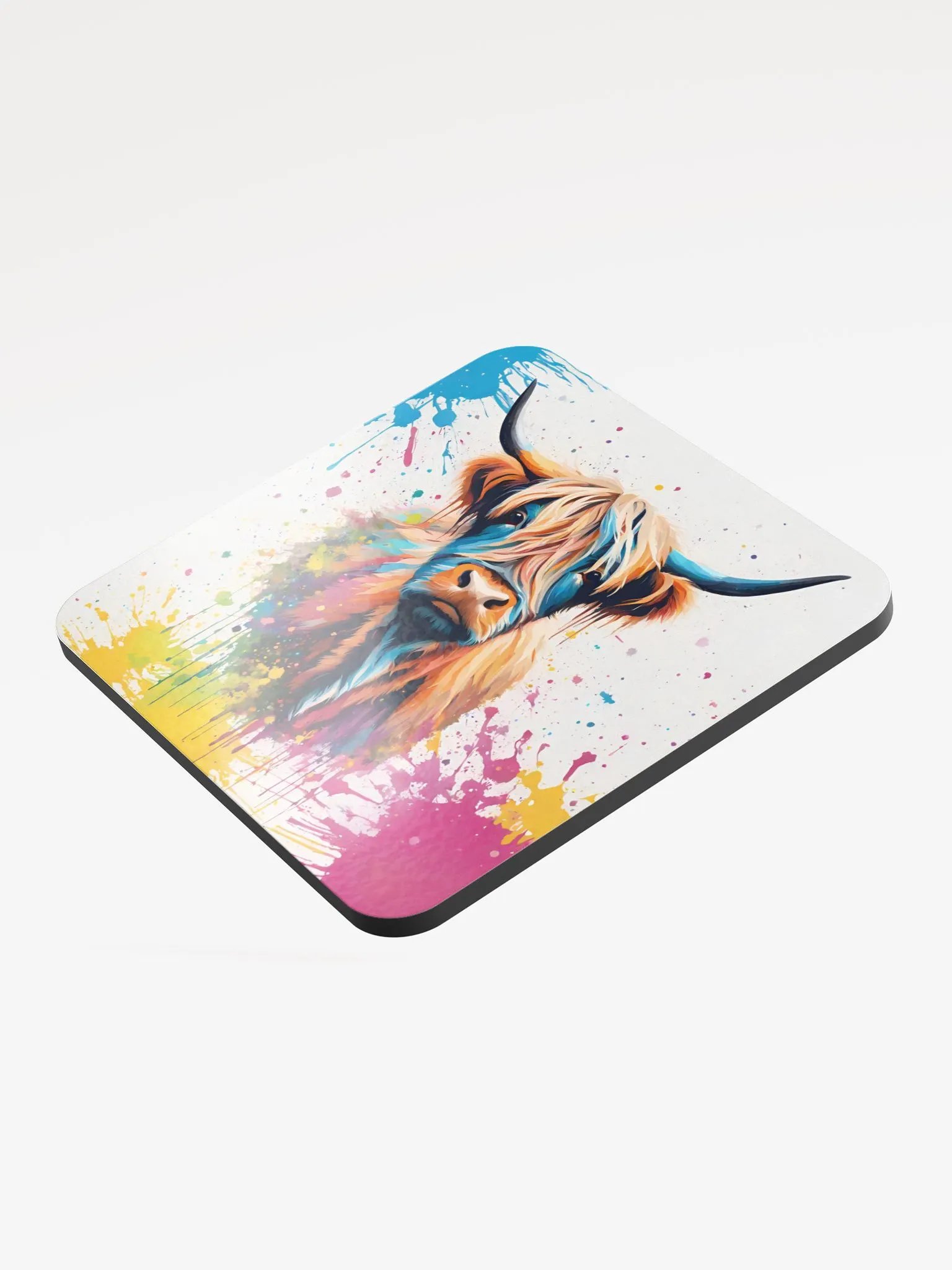 Vibrant Highland Cow Glossed Cork Coaster product image (3)