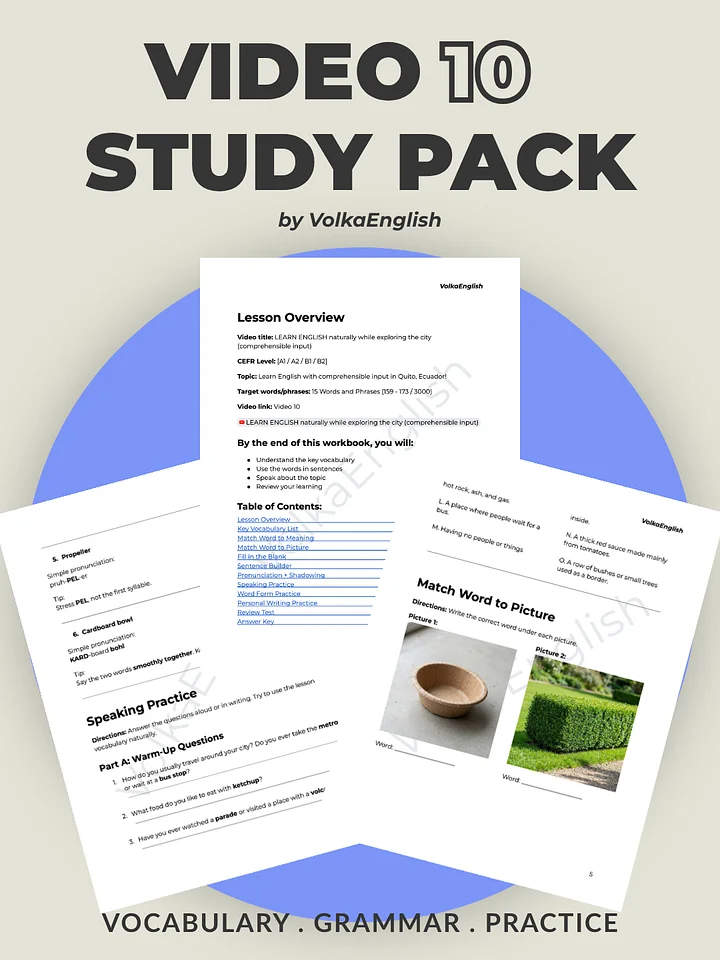 LEARN ENGLISH naturally while exploring the city (comprehensible input) - Video 10 Study Pack product image (1)