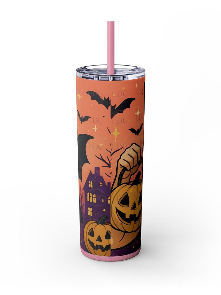 Bat-Eared Gothic Witch Halloween Tumbler Wrap PNG – Black Dress, Pumpkin, Haunted House & Sunset Bats for 20oz Skinny Tumblers product image (2)
