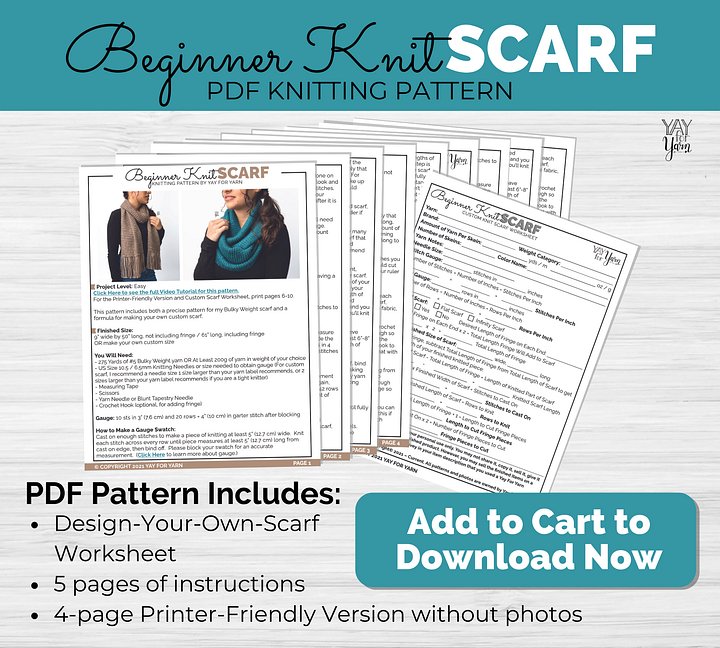 How to Knit a Scarf - PDF Knitting Pattern & Video Tutorial for Beginners product image (2)