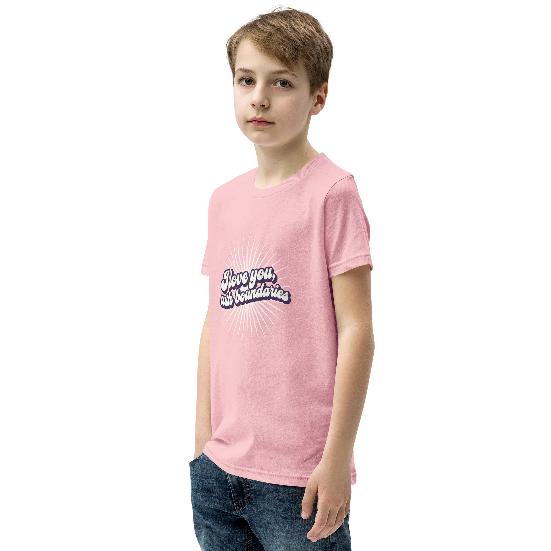 “I Love You, With Boundaries” Pink Youth T-Shirt product image (3)