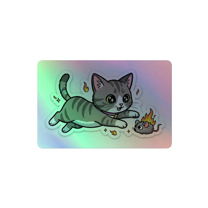 Whimsical Cat and Mouse Holographic Sticker Sheet product image (2)