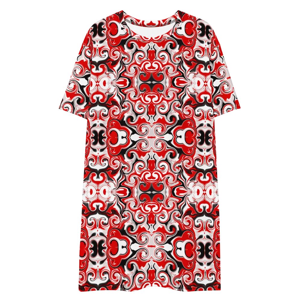 Red Abstract Swirls T-Shirt Dress product image (4)