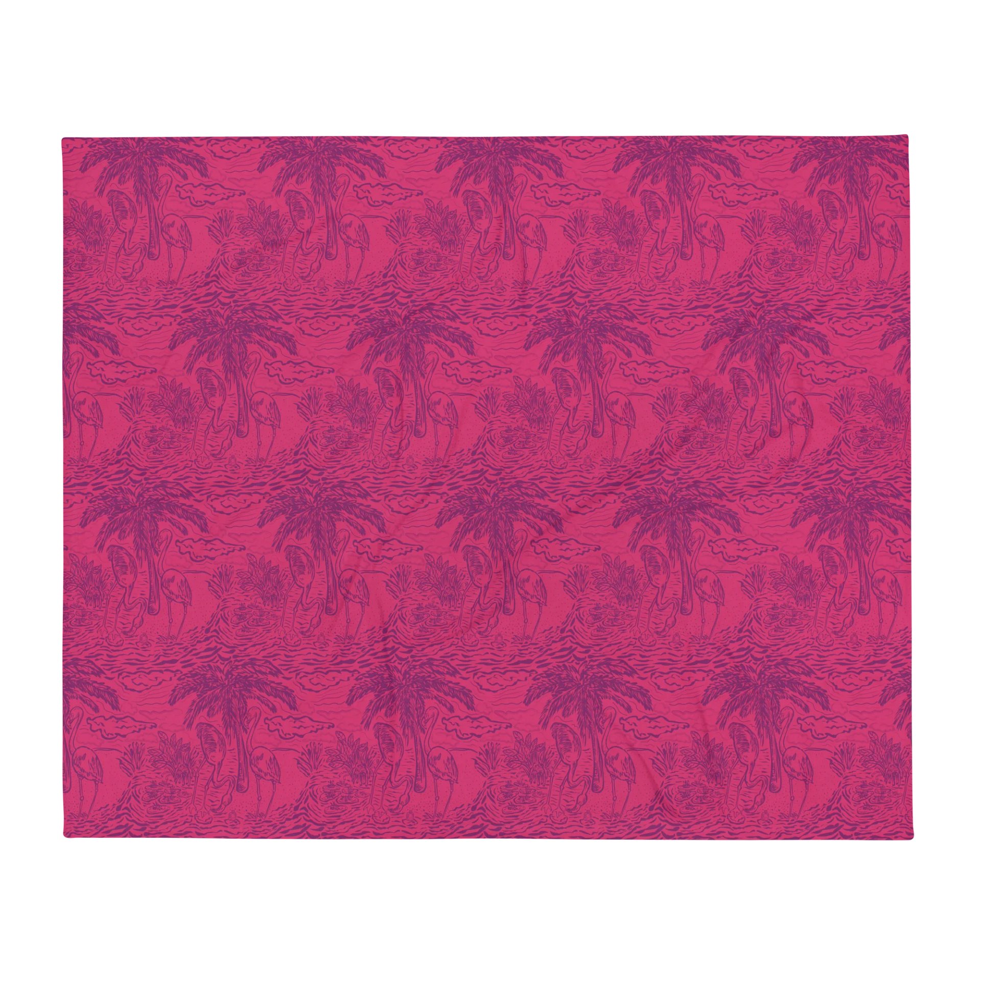 Flamingo Fancy Toile Throw Blanket | Purple on Hot Pink Tropical Toile with Cheeky Flamingos | by Monique Faella Designs™ product image (2)