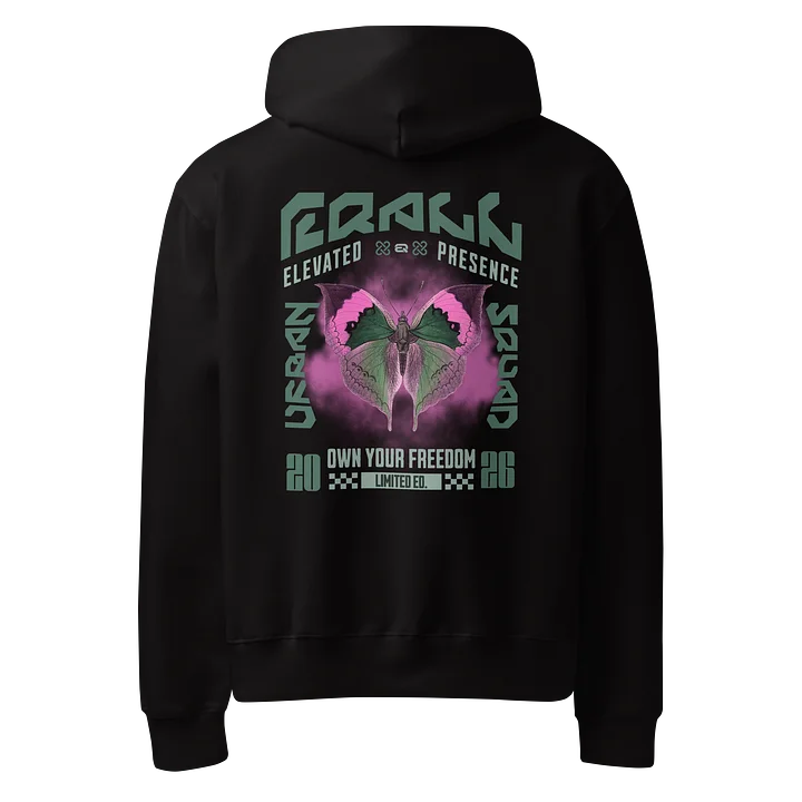Urban Butterfly Unisex Bella Champ Butterfly Hoodie R3CVR.i by EQALL® Originals_Green / Cyclamen product image (1)