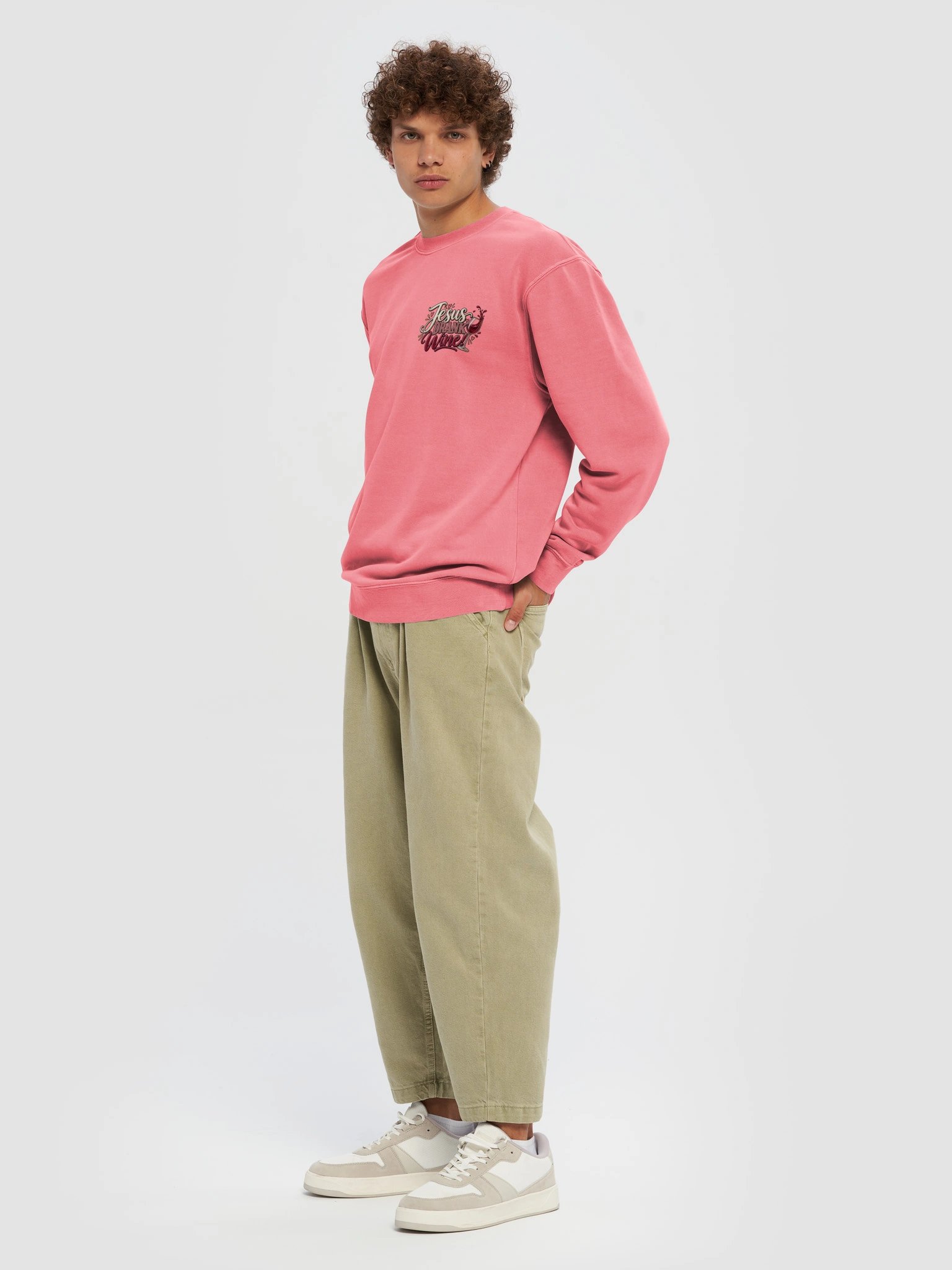 Jesus Drank Wine Faith and Humor Pink Sweatshirt product image (7)