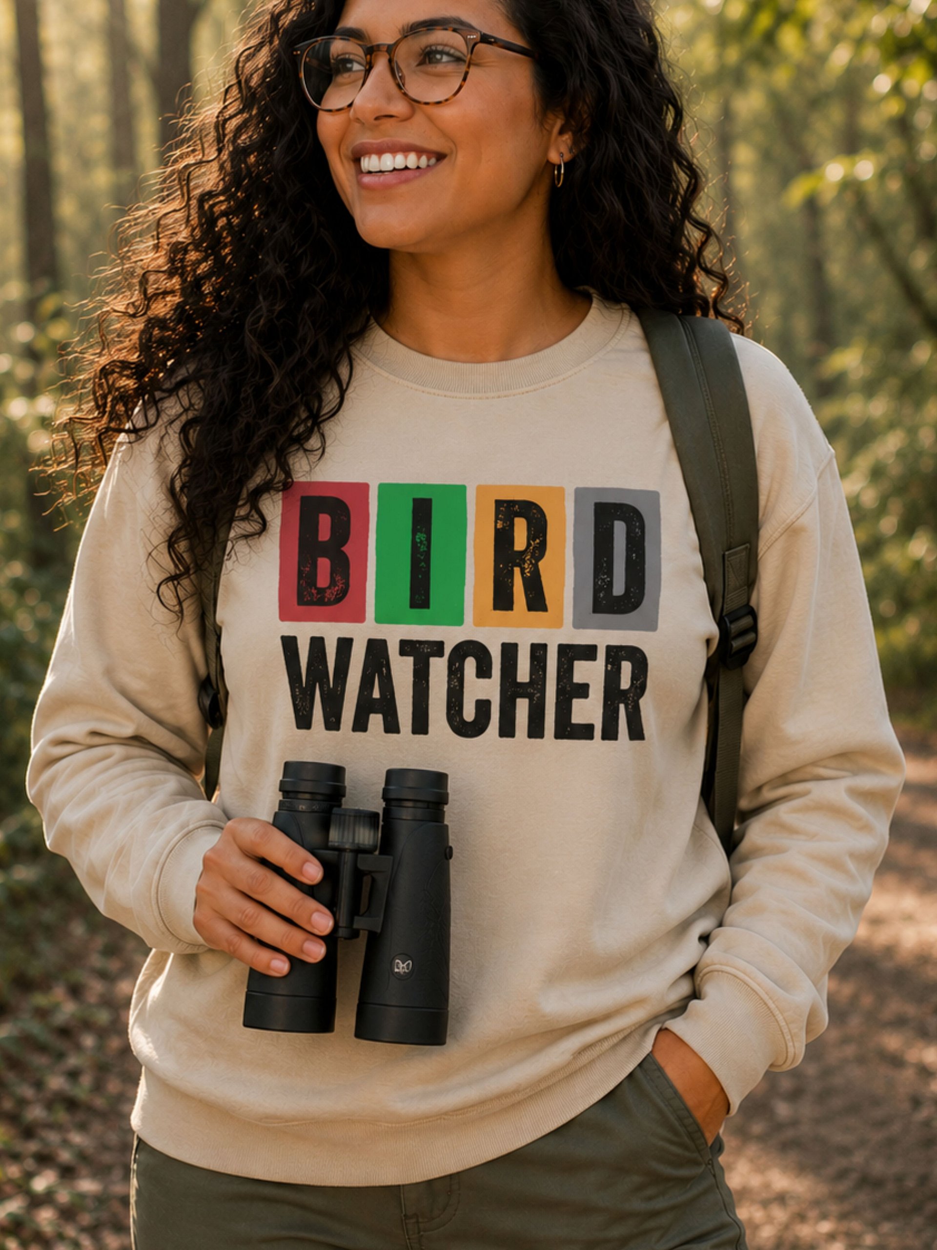Retro Bird Watcher Crewneck Sweatshirt – Colorful Block Letter Nature Pullover product image (7)