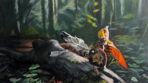 My final project for my Acrylic painting class. Inspired by Zelda and my fav ghibli films 🍃🪾

tfw when u paint from a printed...