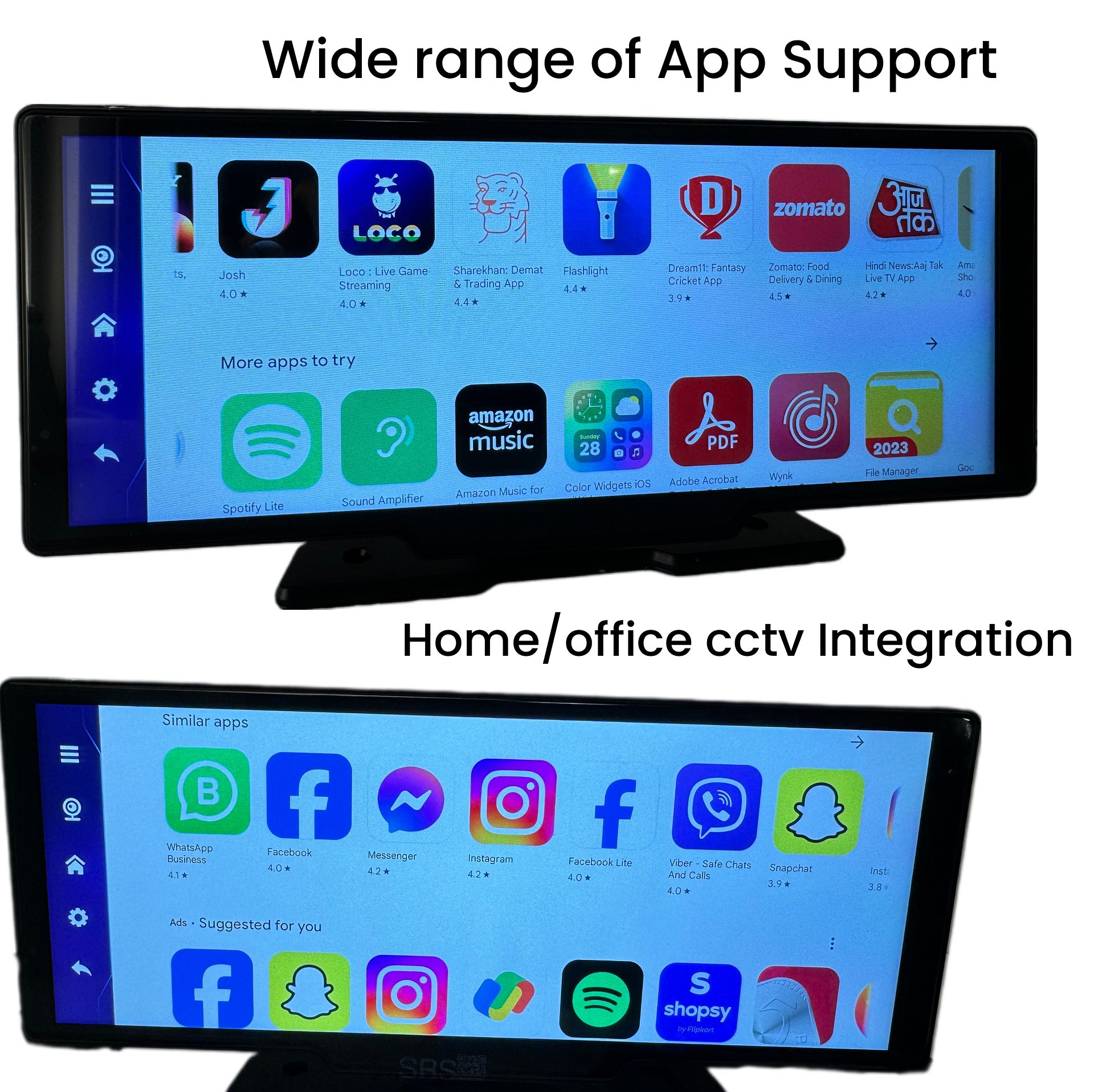 SRS ABSOLUTE dual 4G Dash Cam 8GB RAM Android14 ADAS Wireless CarPlay GPS+Live Video Bluetooth WIFI HotSpot 1TB MicroSD Supp Map-Apps-PlayStore-MultiTask Steering Control Split Screen-Gen4 product image (8)