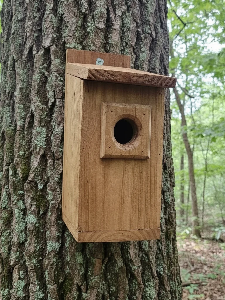 Handmade Cedar Birdhouse – Rear Access – For Bluebirds, Chickadees, or Wrens Squirrel Guard Option, and Waterproof Joinery product image (1)
