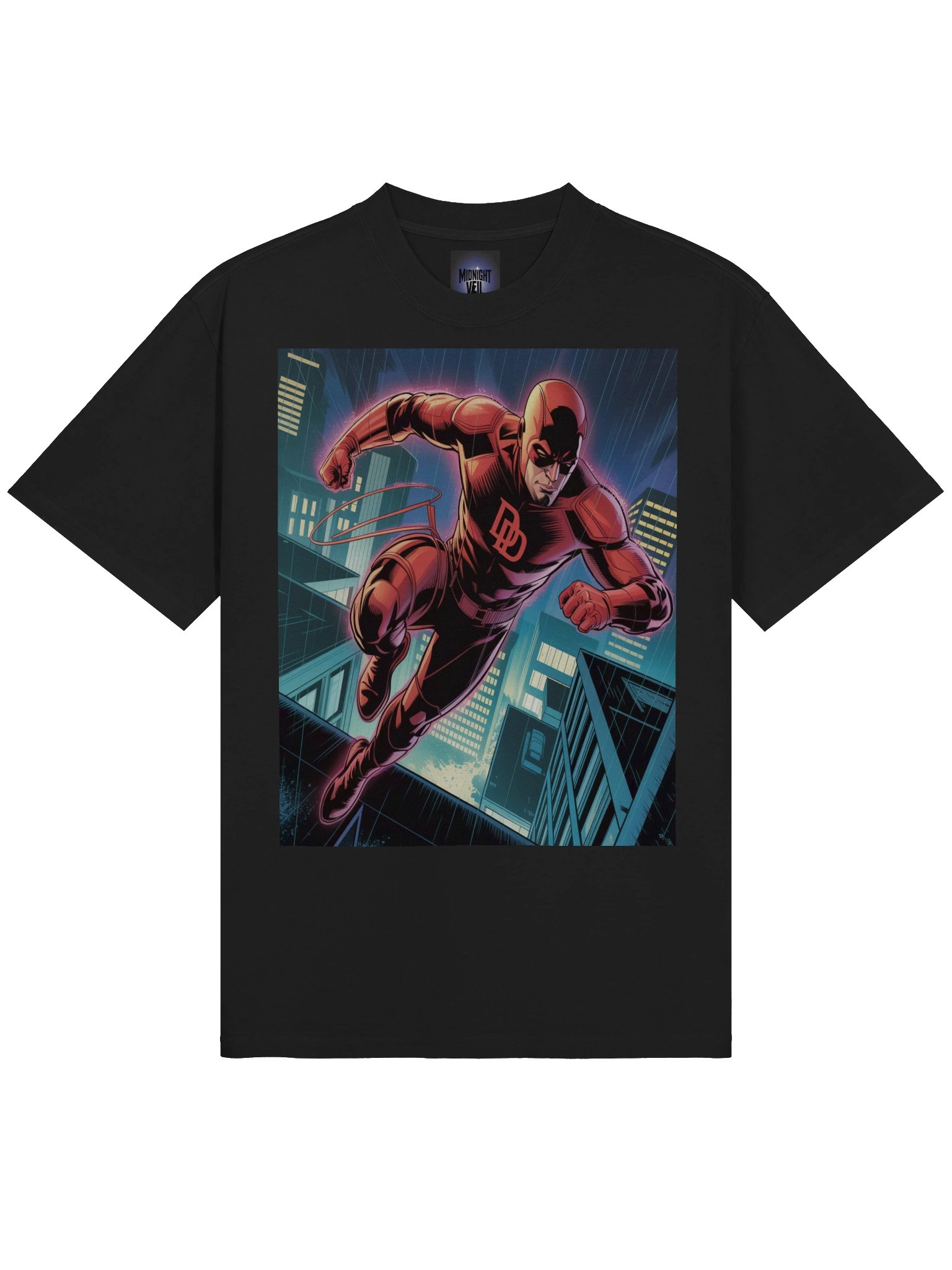Neon Nocturne: Daredevil Rooftop Eclipse Oversized Faded T-Shirt product image (5)