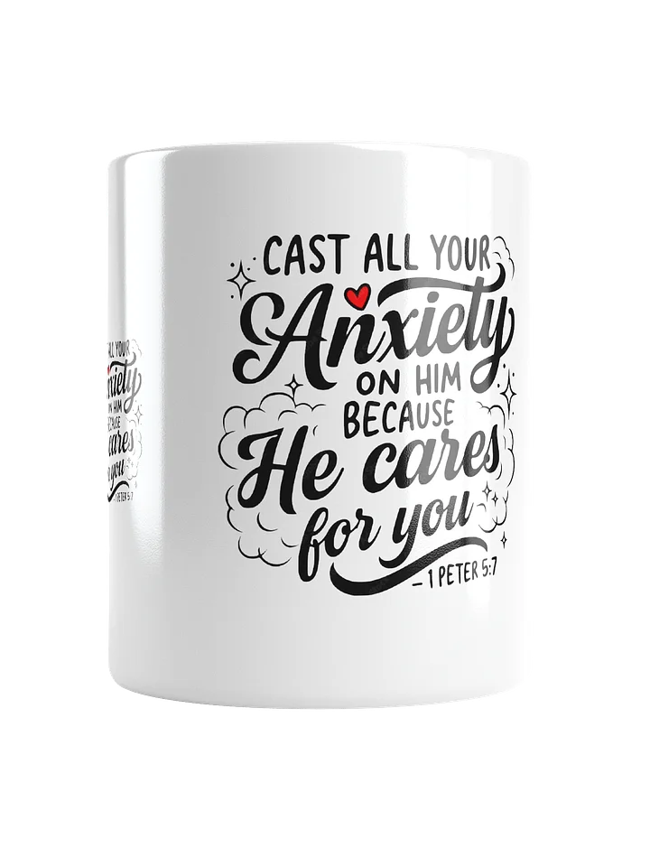 Cast All Your Anxiety White Glossy Mug — 1 Peter 5:7 product image (1)