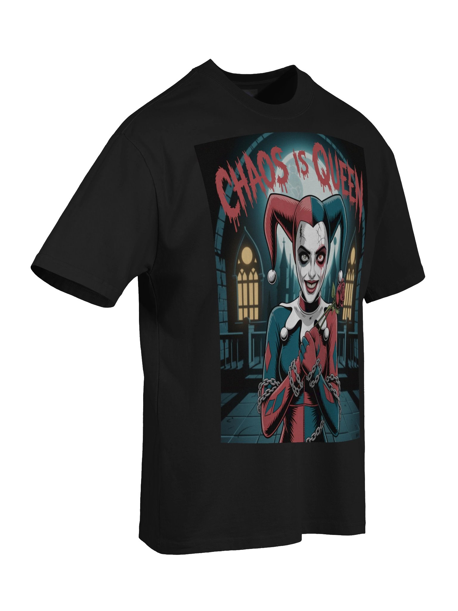 Harley Quinn 'Chaos is Queen' Gothic Chains Oversized Faded T-Shirt product image (8)