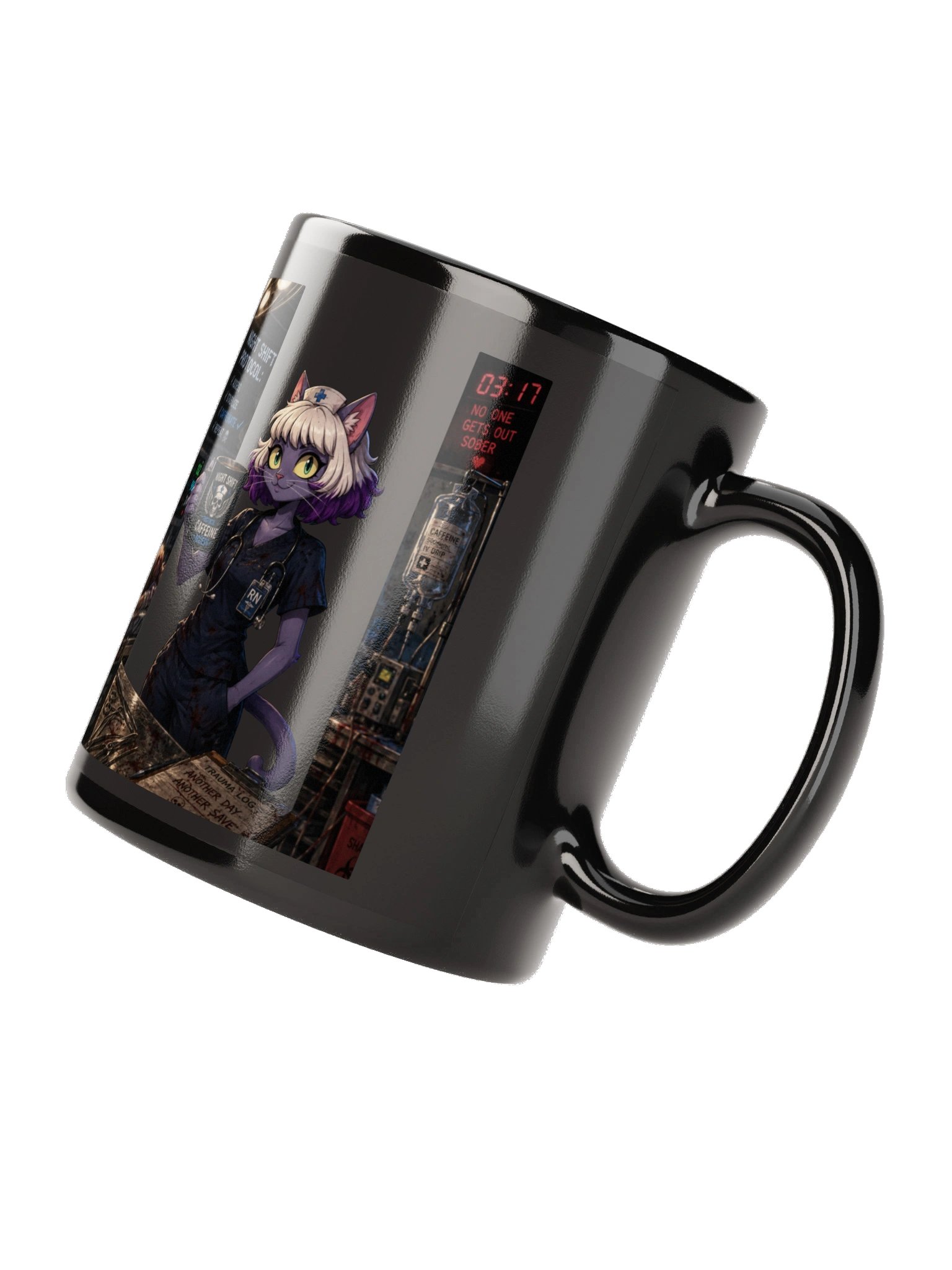 Night Shift Protocol™ Caffeine Access Nurse Coffee Mug | Anime Cat RN Gift | Funny Night Shift Cup product image (5)