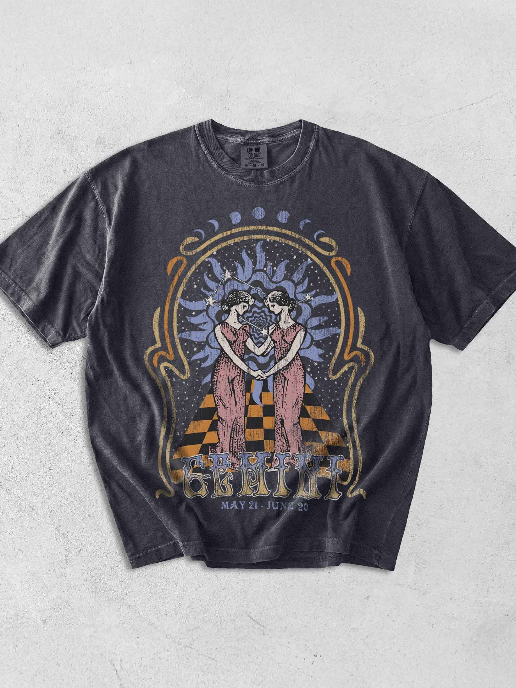 Gemini Zodiac Shirt – Vintage Astrology Twins Celestial Graphic Tee (May 21 – June 20) - Dark Academia product image (1)