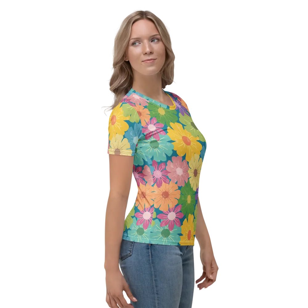 Vibrant Daisy Floral Prints Women's Crew Neck T-Shirt product image (4)