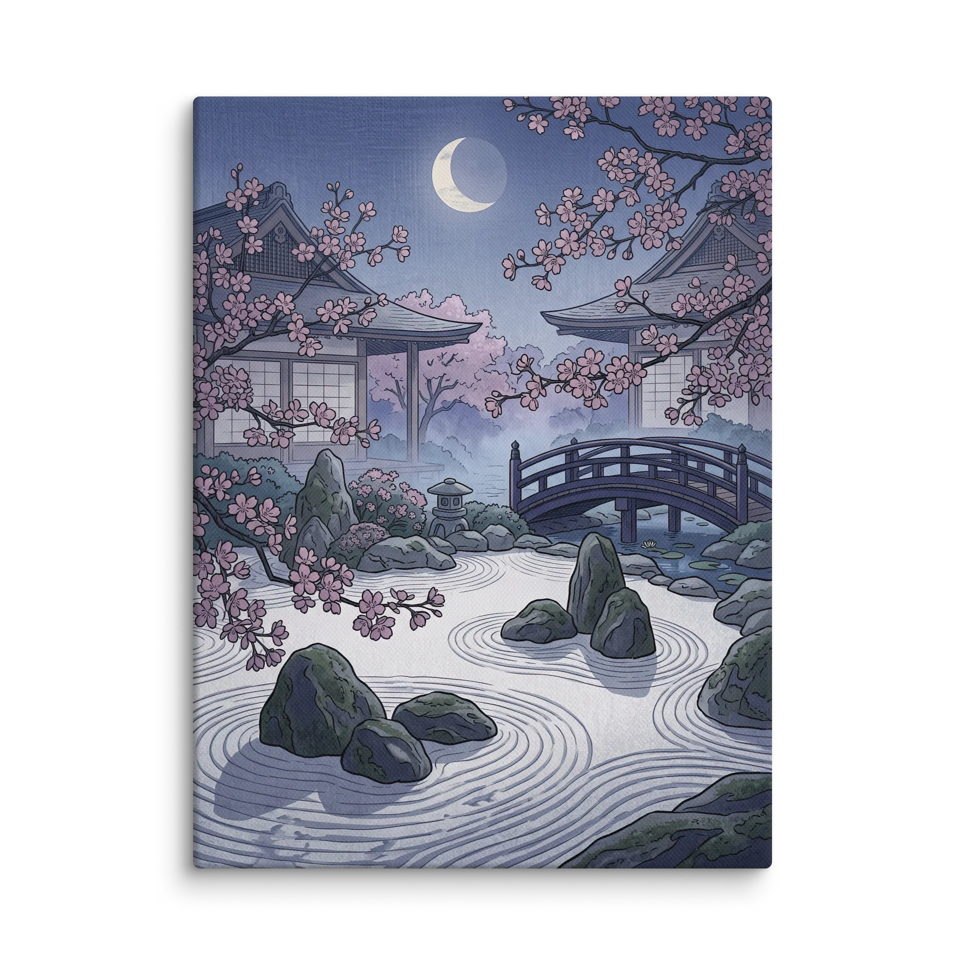 Moonlit Zen Garden Cherry Blossom Canvas - Japandi Wall Art product image (1)