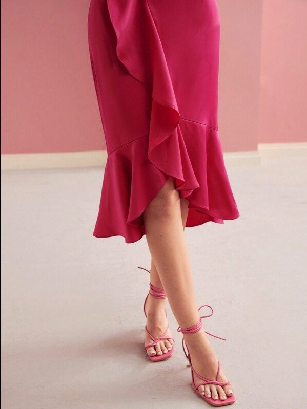 MOTF PREMIUM SOLID RUFFLE WRAP HEM TUBE COCKTAIL DRESS WITH BELT product image (3)