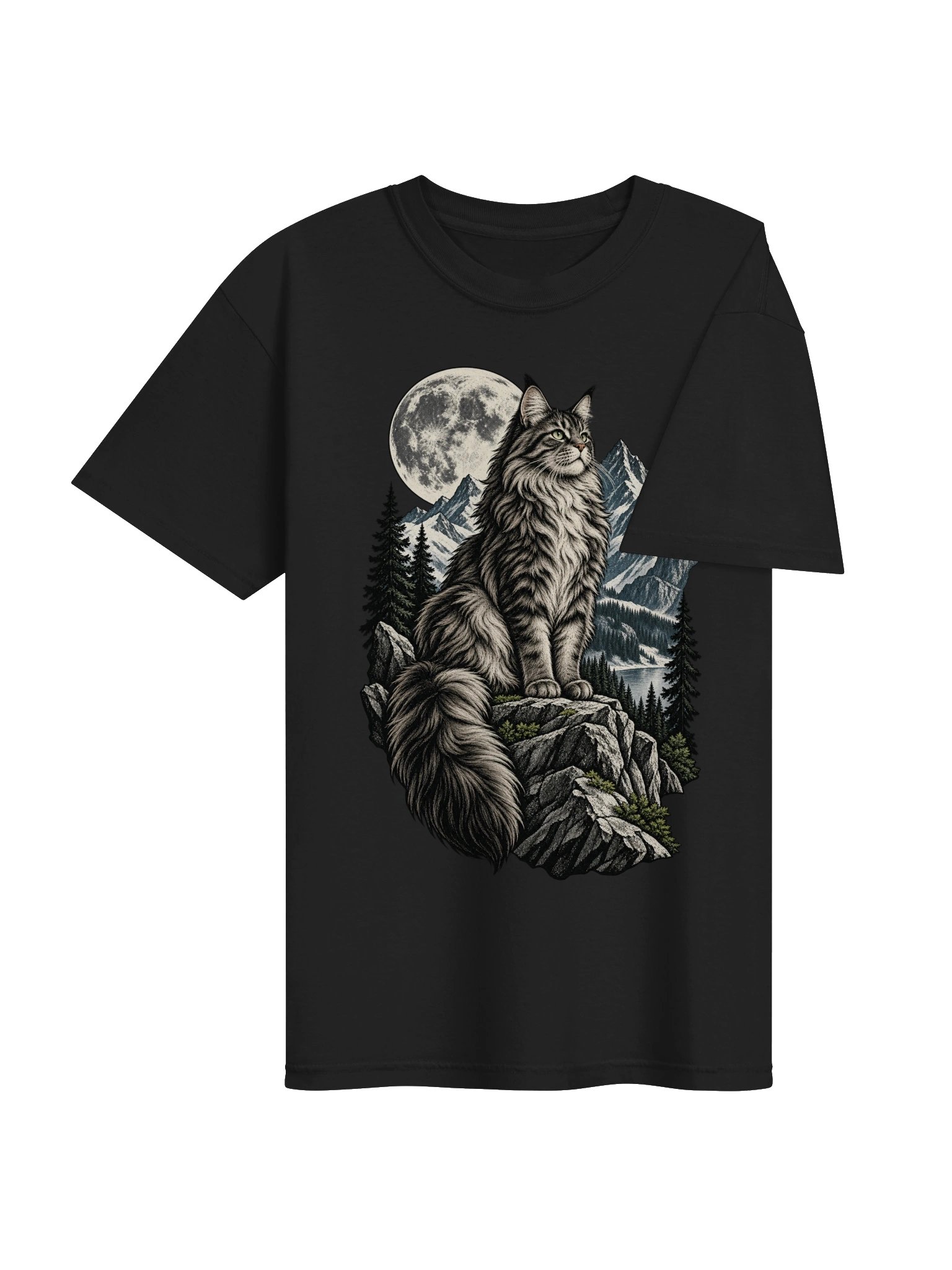 Moonlit Mountain Cat T-Shirt – Wild Nature Graphic Tee product image (8)